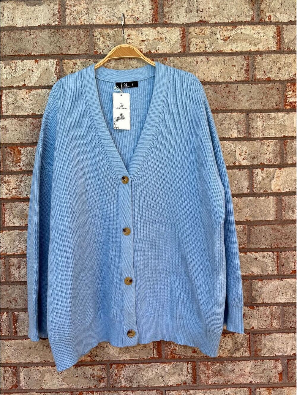 NWT LILLUSORY Light Blue Oversized Boyfriend Knit Cardigan Sweater M